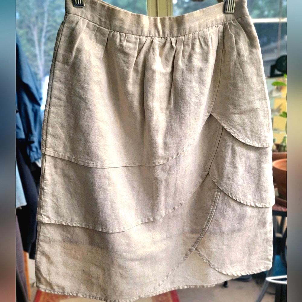 Anthropologie Edme & Esyllte Gilded Lily Tiered Pencil Skirt Beige Shimmer